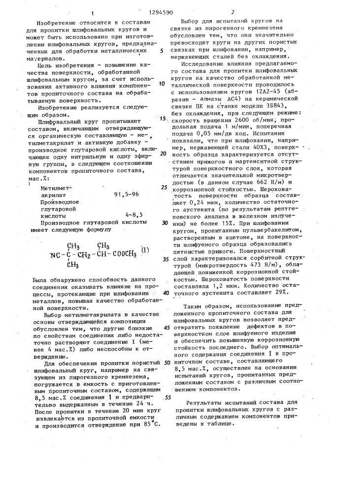 Состав для пропитки шлифовальных кругов (патент 1294590)