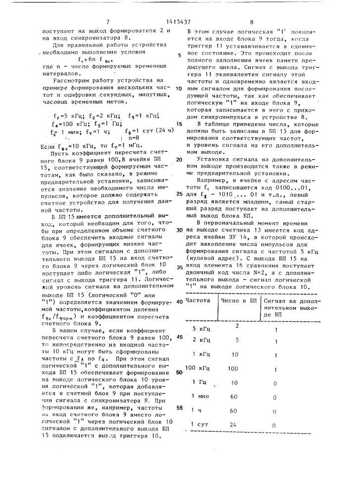 Устройство формирования отметок времени (патент 1415437)