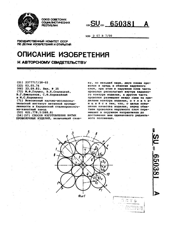 Способ изготовления витых проволочных изделий (патент 650381)