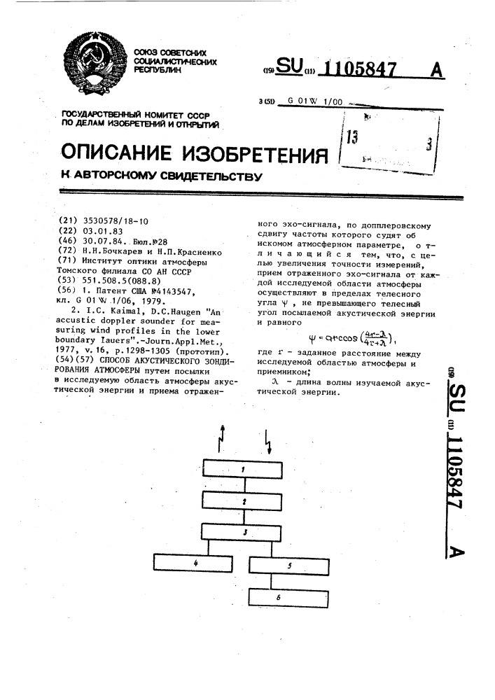 Способ акустического зондирования атмосферы (патент 1105847)