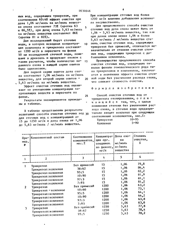 Способ очистки сточных вод от трикрезола (патент 1634646)