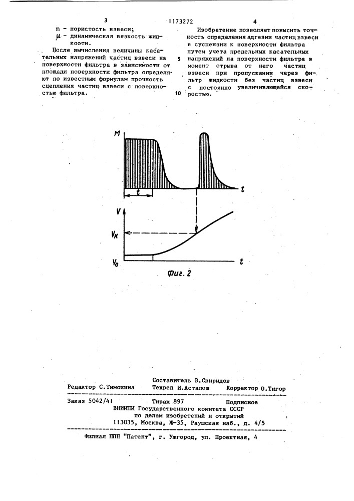 Способ определения адгезии частиц взвеси в суспензии к поверхности фильтра (патент 1173272)