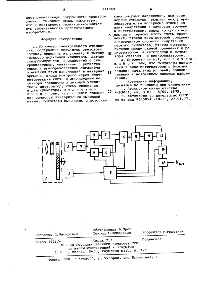 Пирометр спектрального отношения (патент 741069)