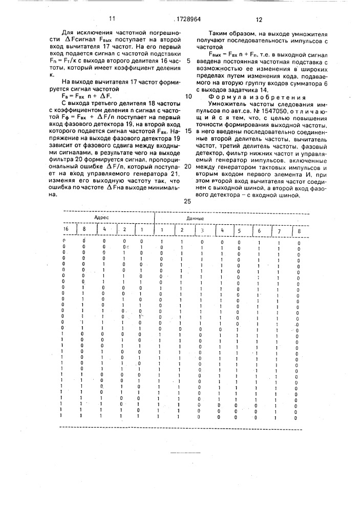 Умножитель частоты следования импульсов (патент 1728964)