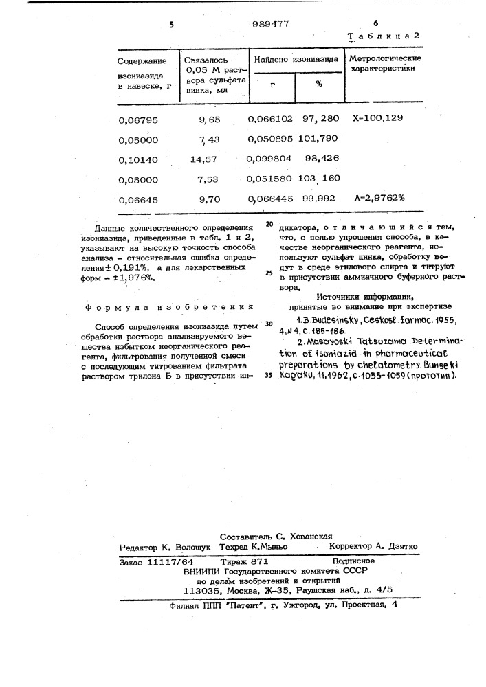 Способ определения изониазида (патент 989477)