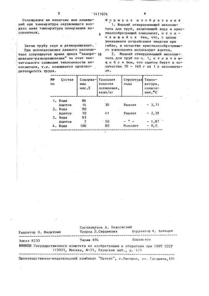 Жидкий отвердевающий наполнитель (патент 1411074)