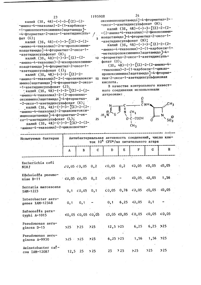 Способ получения производных 2-оксо-1-азетидинсульфокислоты или их солей с щелочными металлами (патент 1195908)