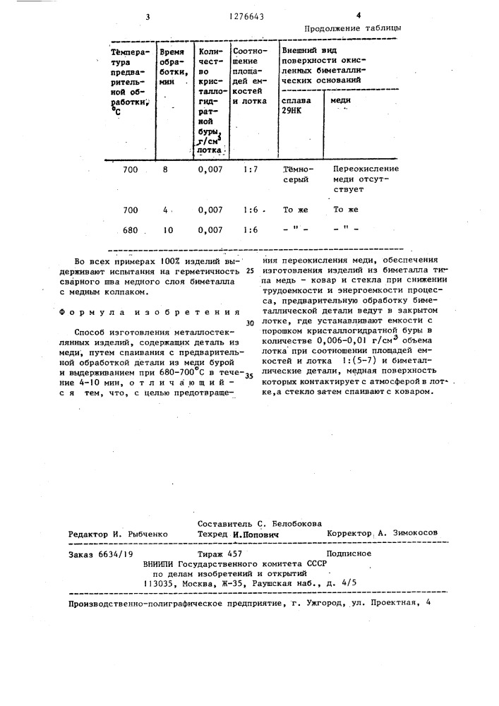 Способ изготовления металлостеклянных изделий (патент 1276643)