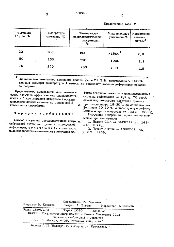 Способ получения сверхпластических полуфабрикатов (патент 562330)