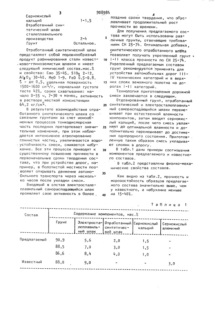 Состав для устройства дорожных оснований (патент 908984)