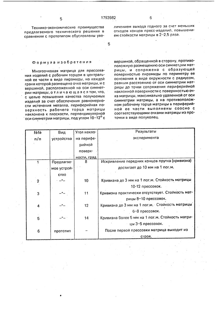 Многоочковая матрица для прессования изделий (патент 1793982)