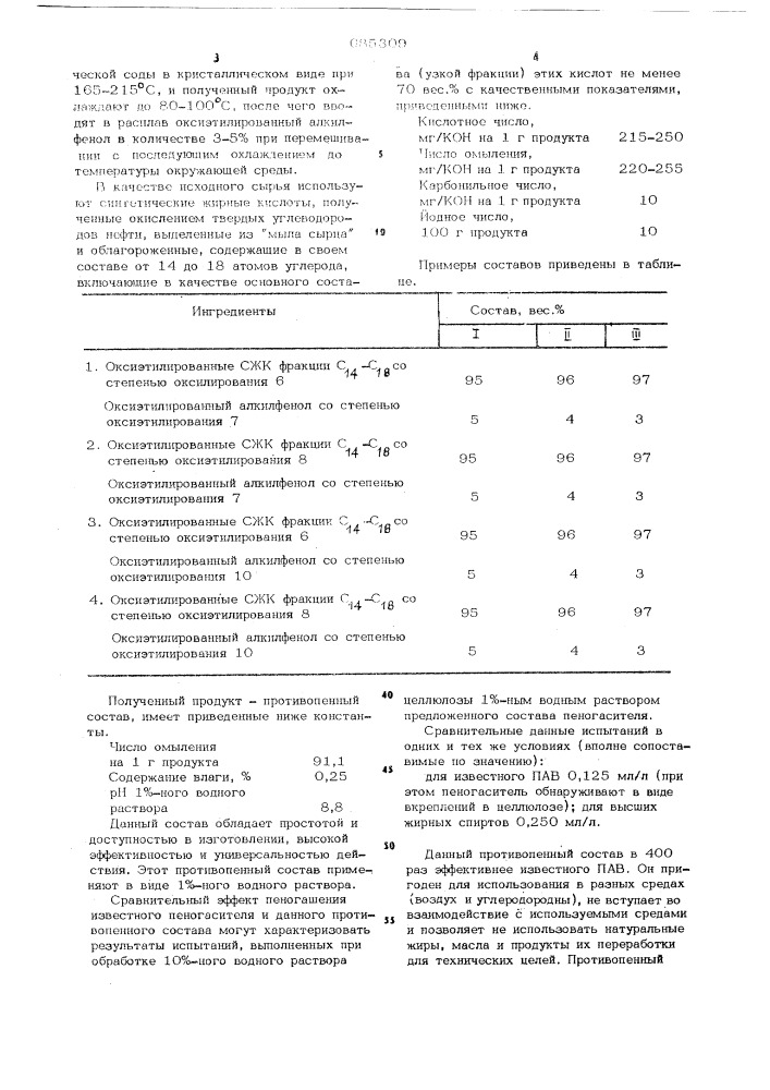 Противопенный состав (патент 685309)