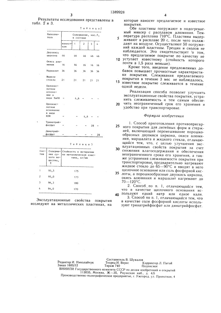 Способ приготовления противопригарного покрытия для литейных форм и стержней (патент 1389928)