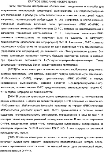 Генетически кодируемые флюоресцентные кумариновые аминокислоты (патент 2473690)