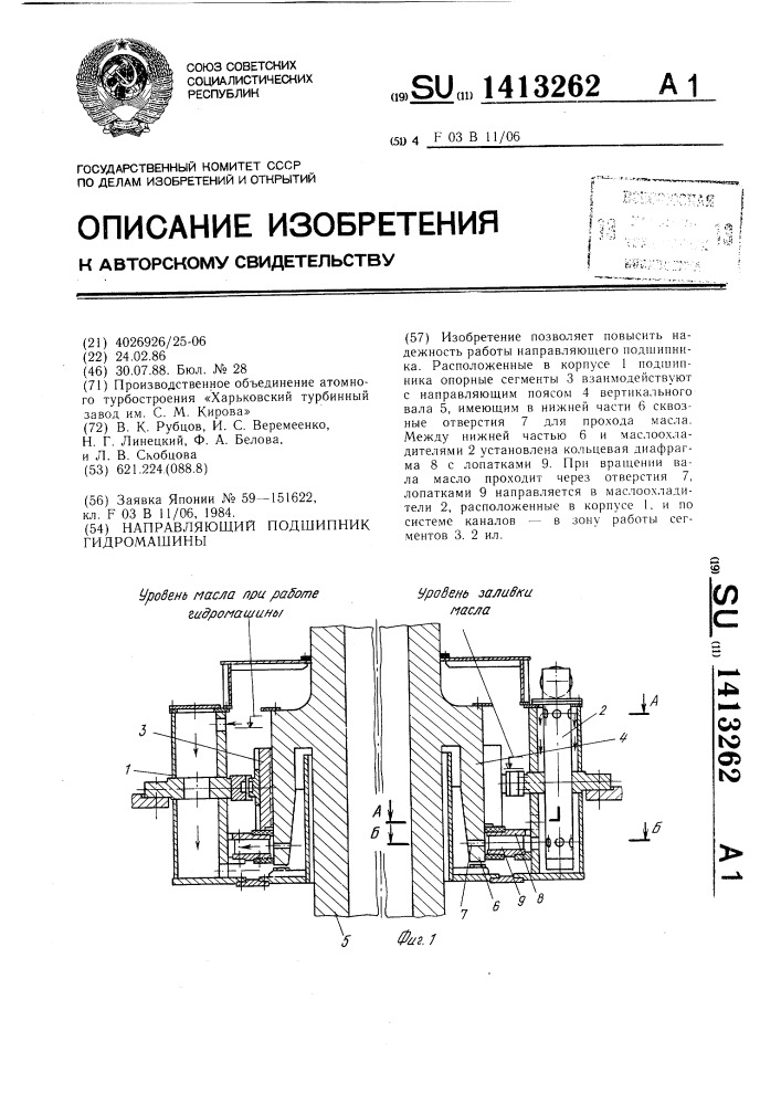 Направляющий подшипник гидромашины (патент 1413262)