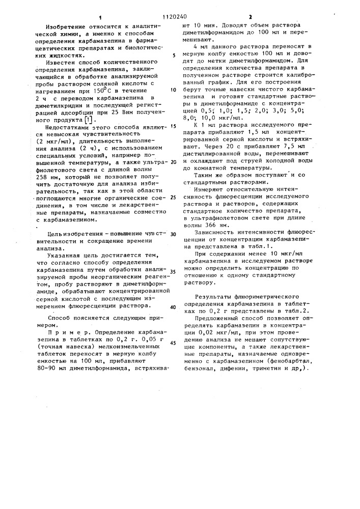 Способ определения карбамазепина (патент 1120240)