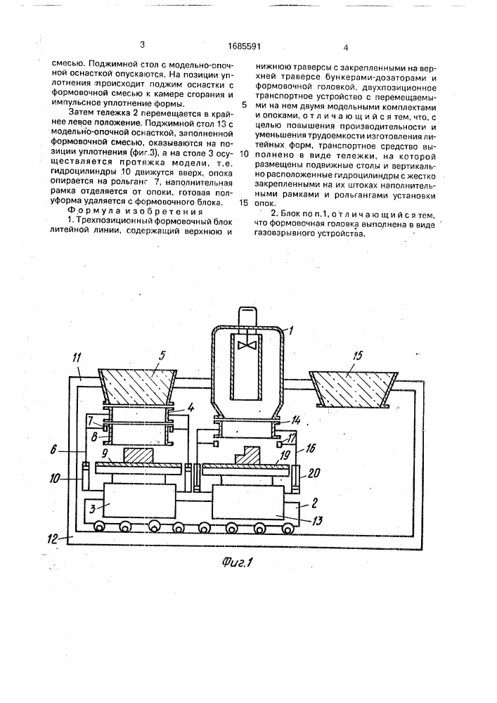 Трехпозиционный формовочный блок литейной линии (патент 1685591)