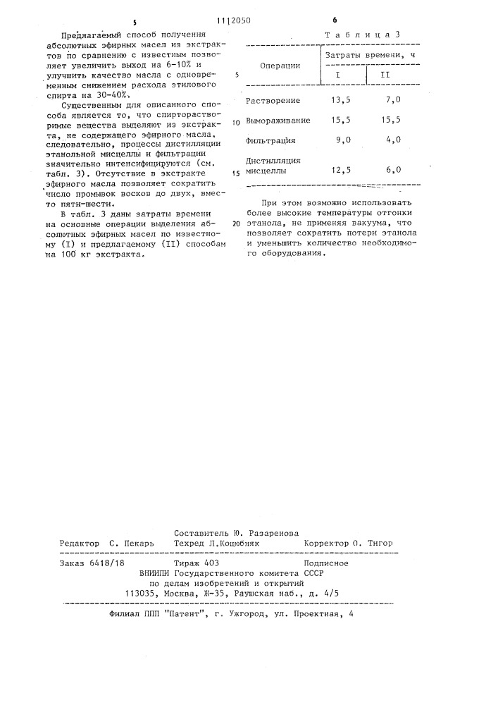 Способ получения абсолютного эфирного масла (патент 1112050)