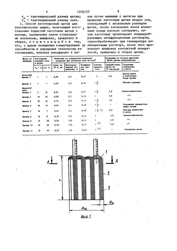 Щетка для электрических машин и способ ее изготовления (патент 1376157)