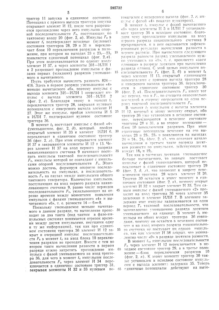 Устройство для сложения и вычитания чисел в фазо-импульсной форме (патент 595732)
