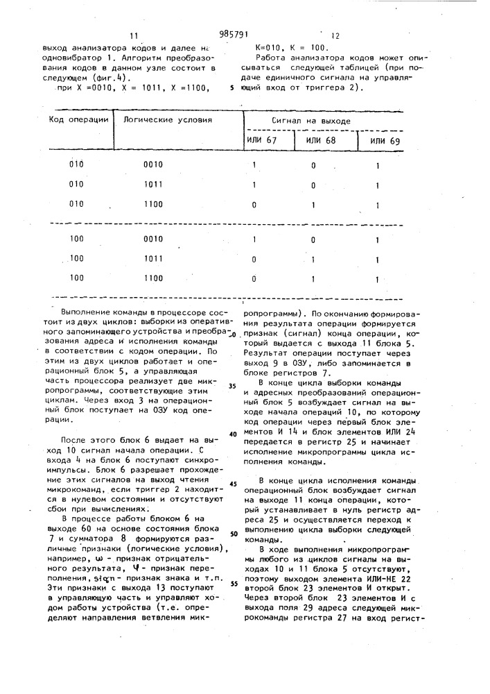 Микропрограммный процессор с контролем (патент 985791)