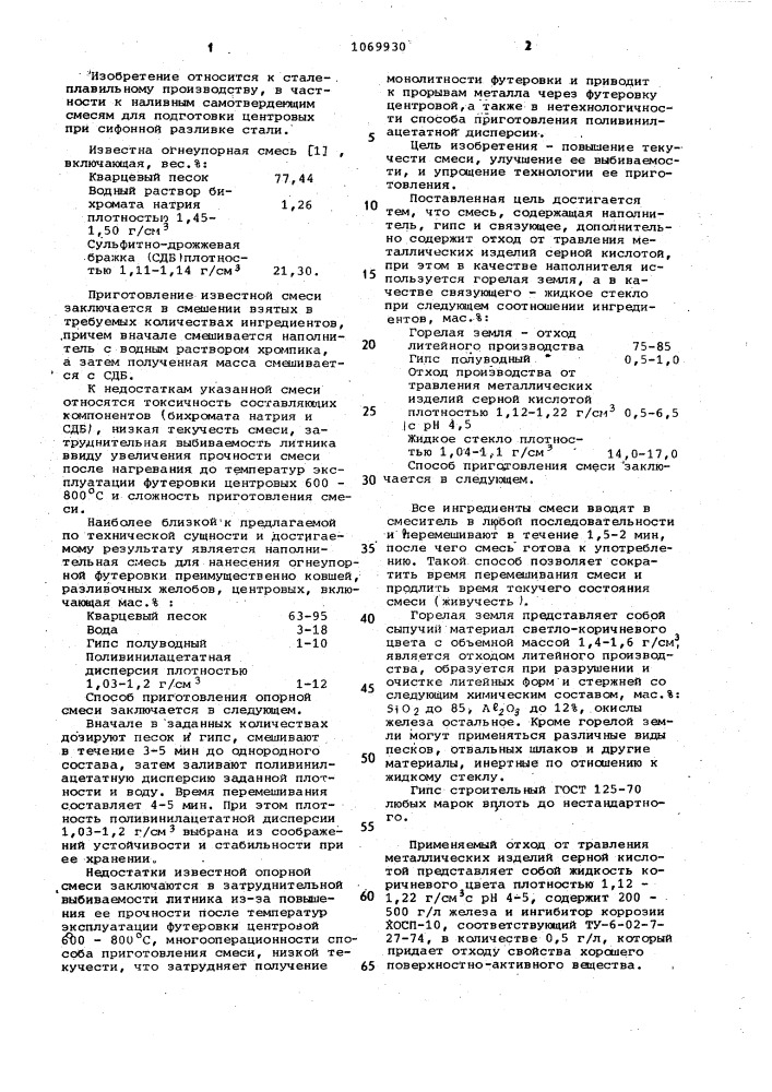 Смесь для подготовки центровых (патент 1069930)