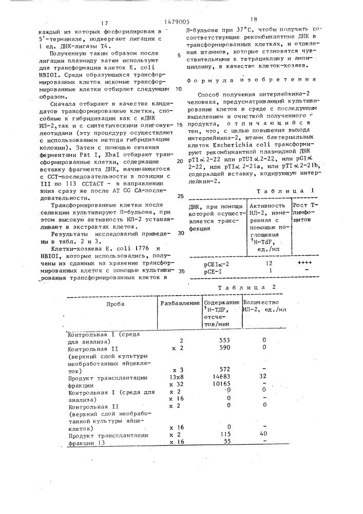 Способ получения интерлейкина-2 человека (патент 1479005)