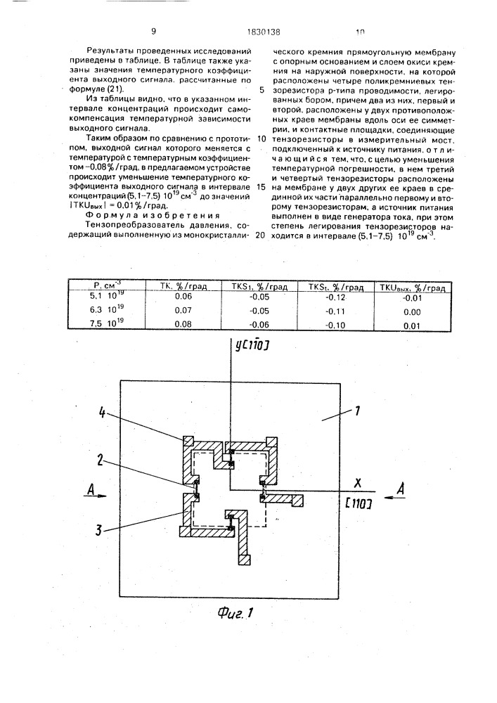 Тензопреобразователь давления (патент 1830138)