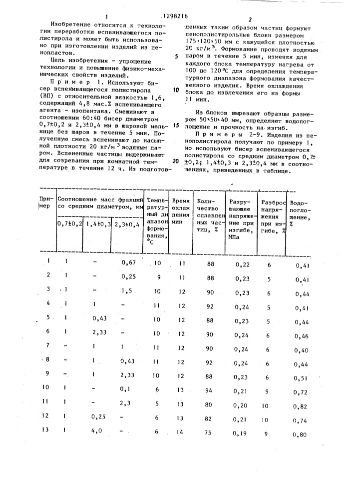 Способ получения изделий из пенополистирола (патент 1298216)