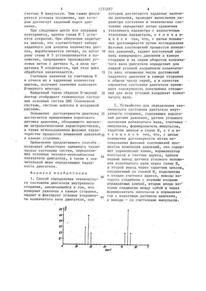 Способ определения технического состояния двигателя внутреннего сгорания и устройство для его осуществления (патент 1255887)