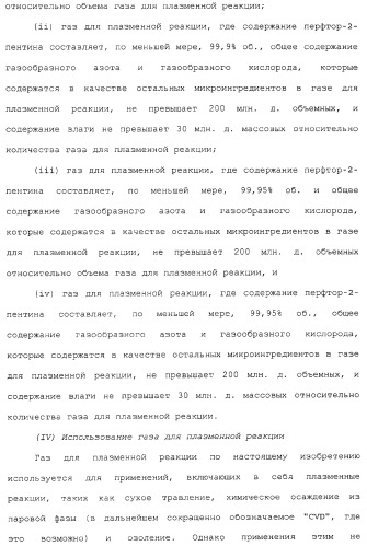 Газ для плазменной реакции, способ его получения, способ изготовления электрической или электронной детали, способ получения тонкой фторуглеродной пленки и способ озоления (патент 2310948)