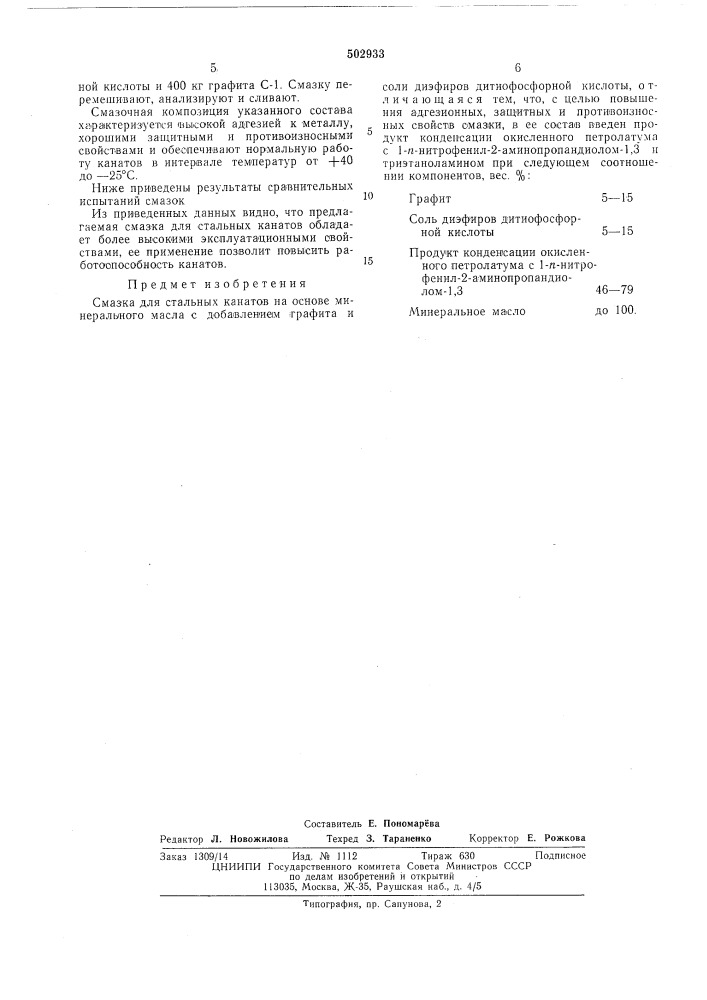 Смазка для стальных канатов (патент 502933)