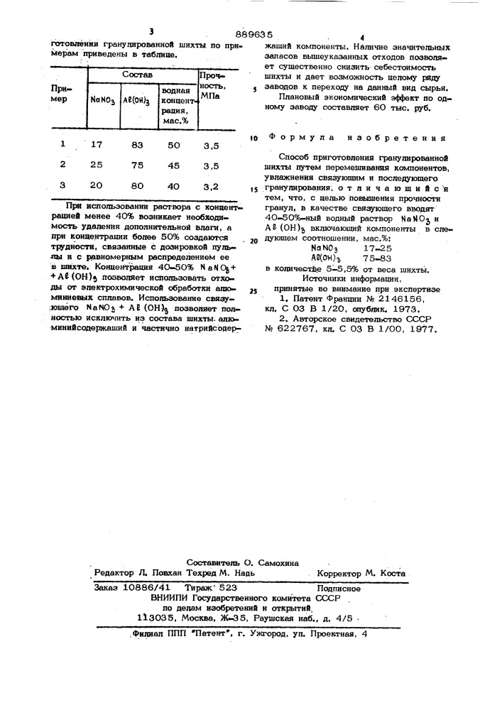 Способ приготовления гранулированной шихты (патент 889635)