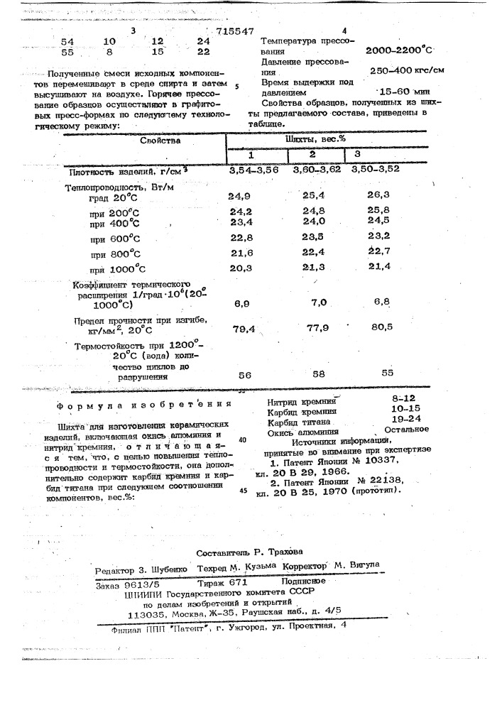 Шихта для изготовления керамических изделий (патент 715547)