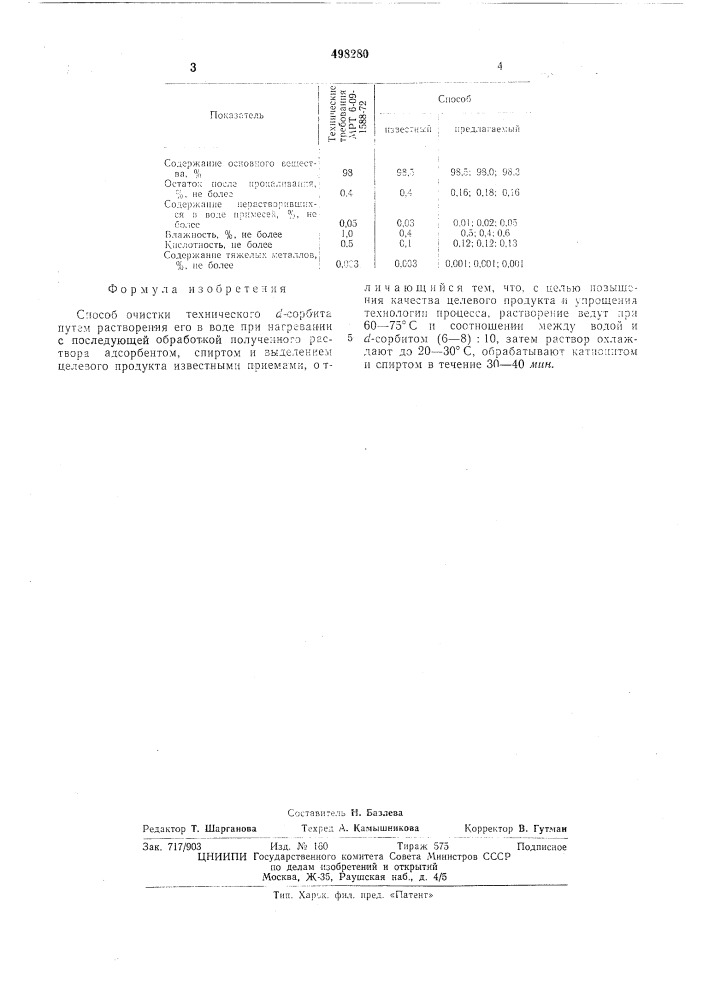 Способ очистки технического -сорбита (патент 498280)