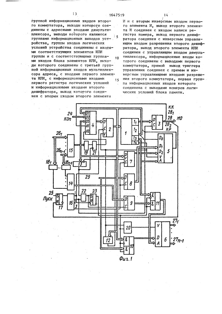 Модульное устройство для программного управления и контроля (патент 1647519)