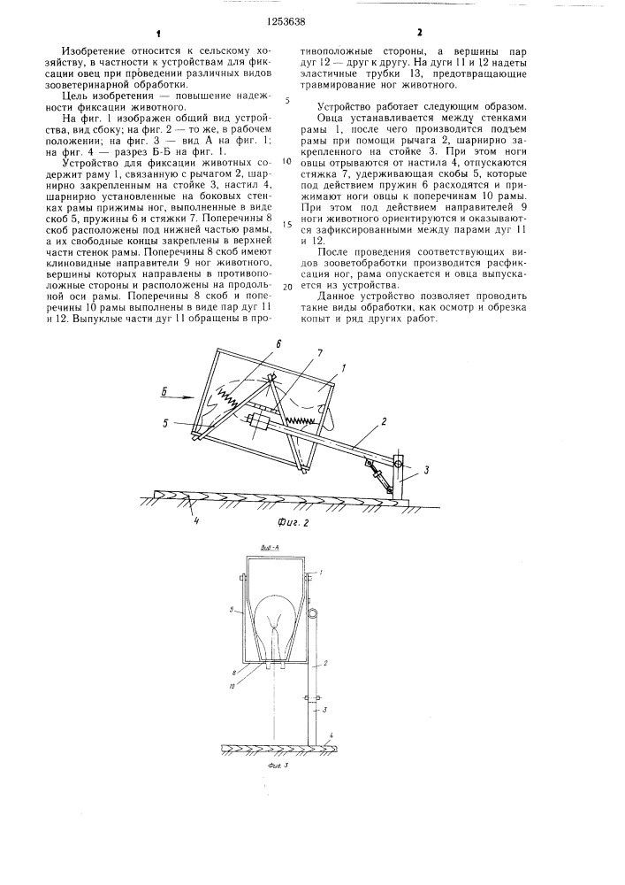 Устройство для фиксации животных (патент 1253638)