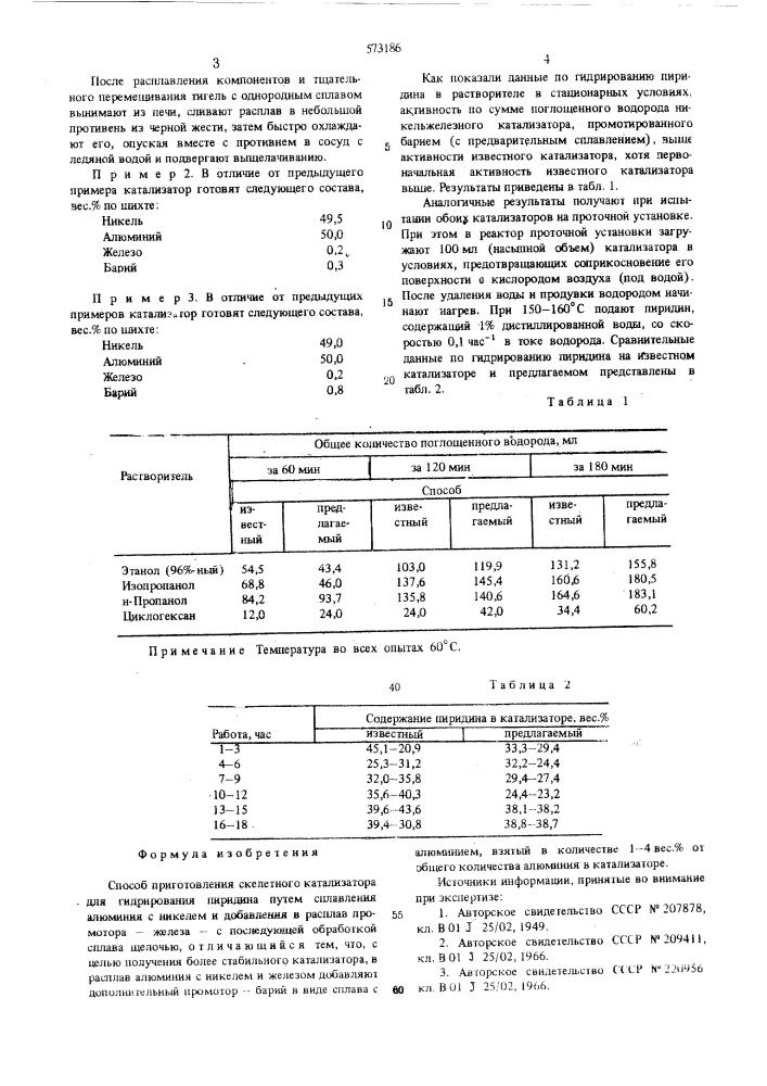 Способ приготовления скелетного катализатора для гидрирования пиридина (патент 573186)