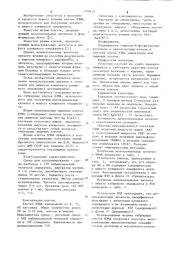 Штамм гибридных клеток кэма,используемый для получения моноклональных антител к вирусу клещевого энцефалита (патент 1109433)