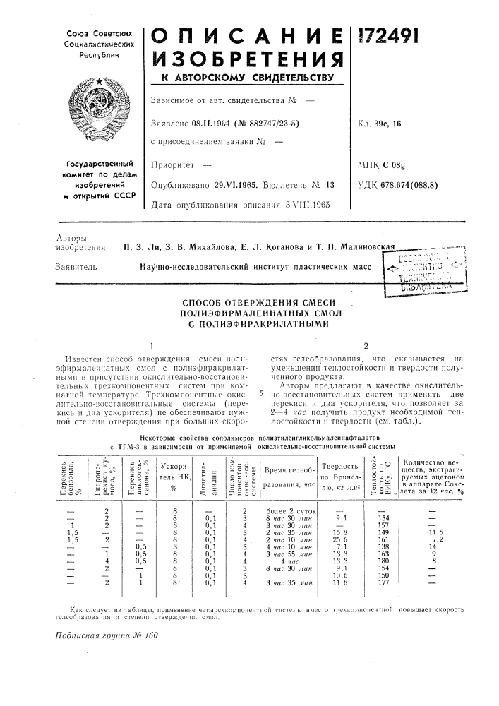Способ отверждения смеси (патент 172491)
