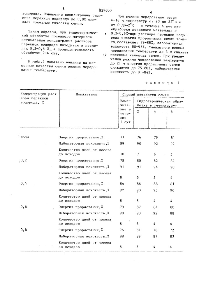 Способ предпосевной обработки семян томата (патент 858600)