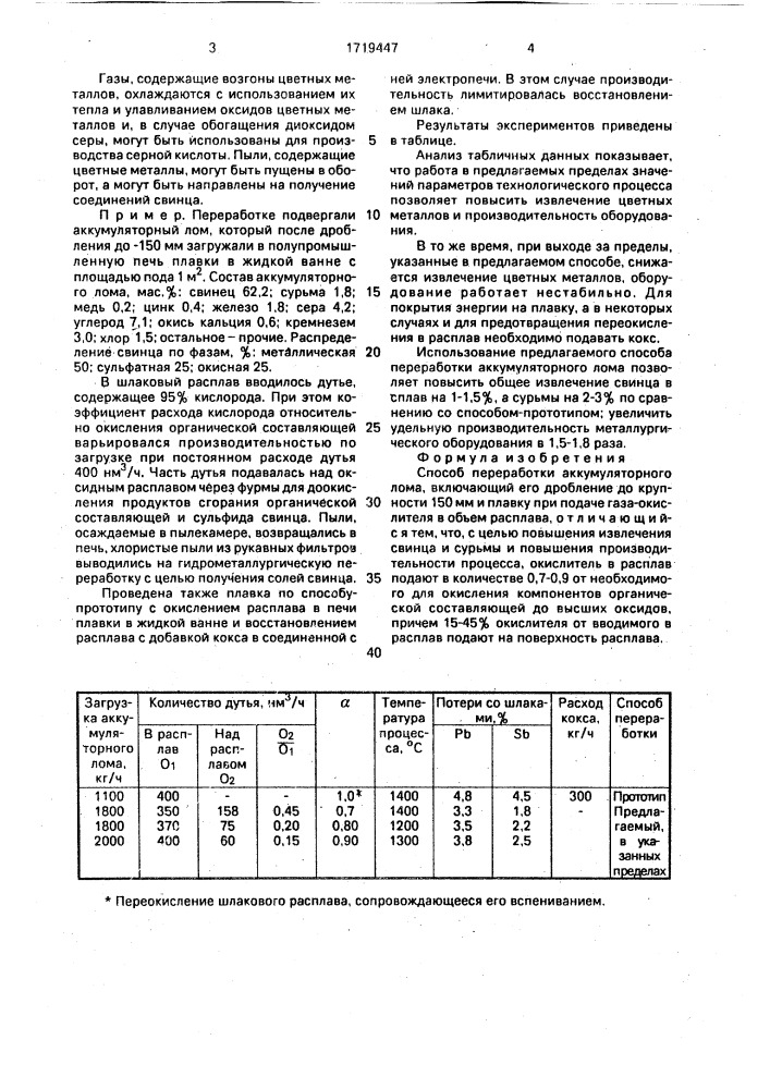 Способ переработки аккумуляторного лома (патент 1719447)