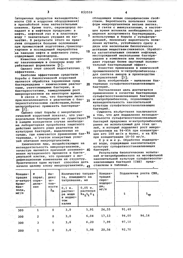 Бактерицид сульфатвосстанавливающихбактерий (патент 833559)