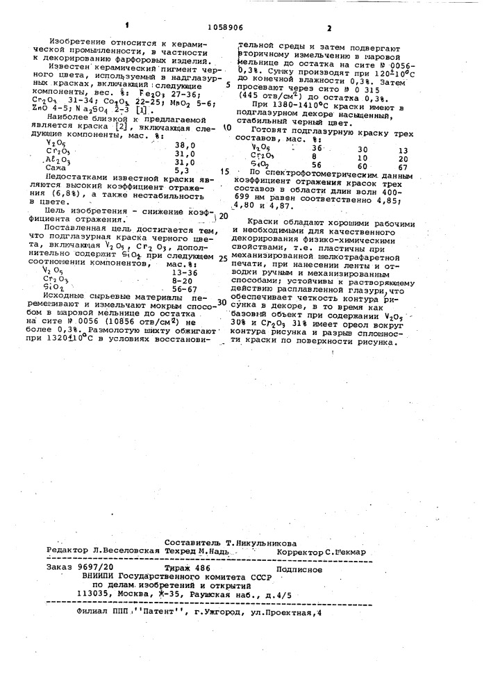 Подглазурная краска черного цвета (патент 1058906)