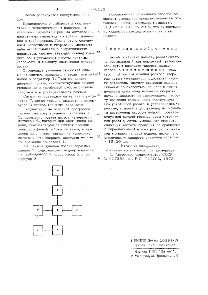 Способ остановки насоса (патент 720192)