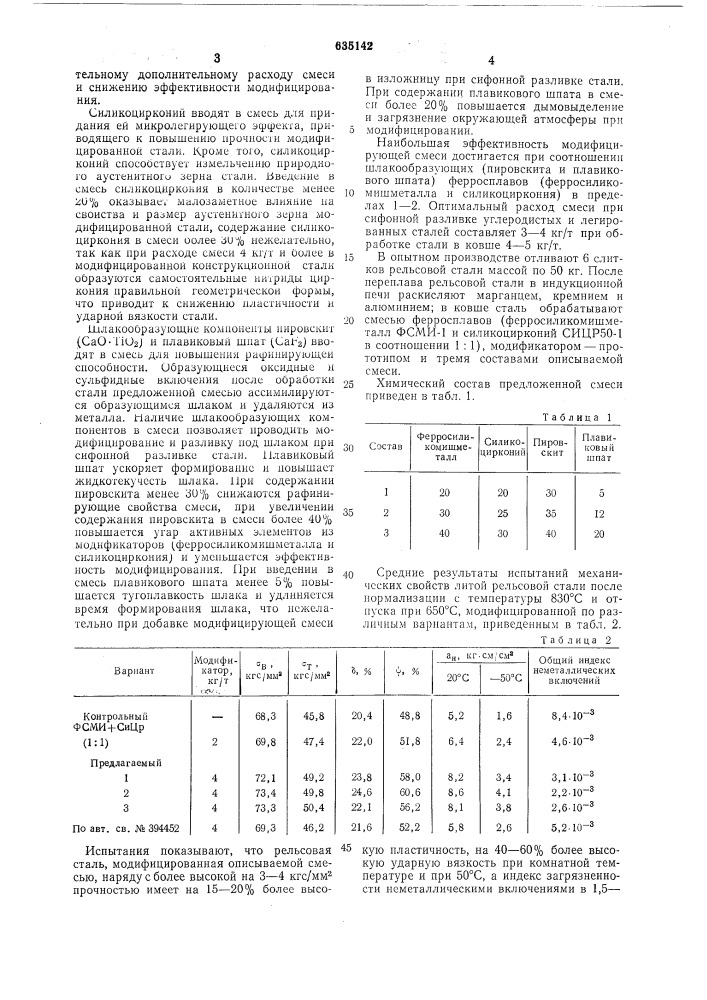 Смесь для модифицирования стали и сплавов (патент 635142)