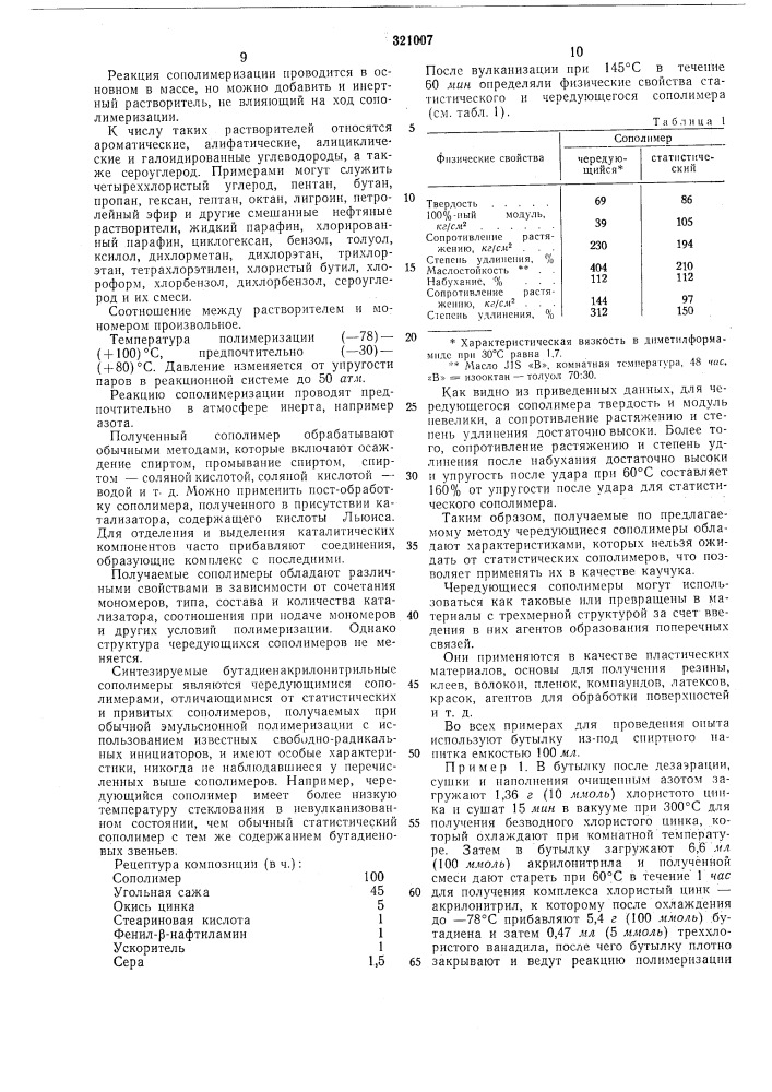 Способ получения карбоцепных сополимеров (патент 321007)