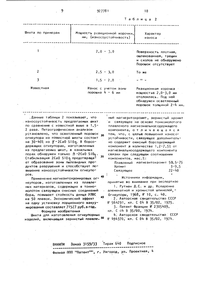 Шихта для изготовления огнеупорных изделий (патент 927781)