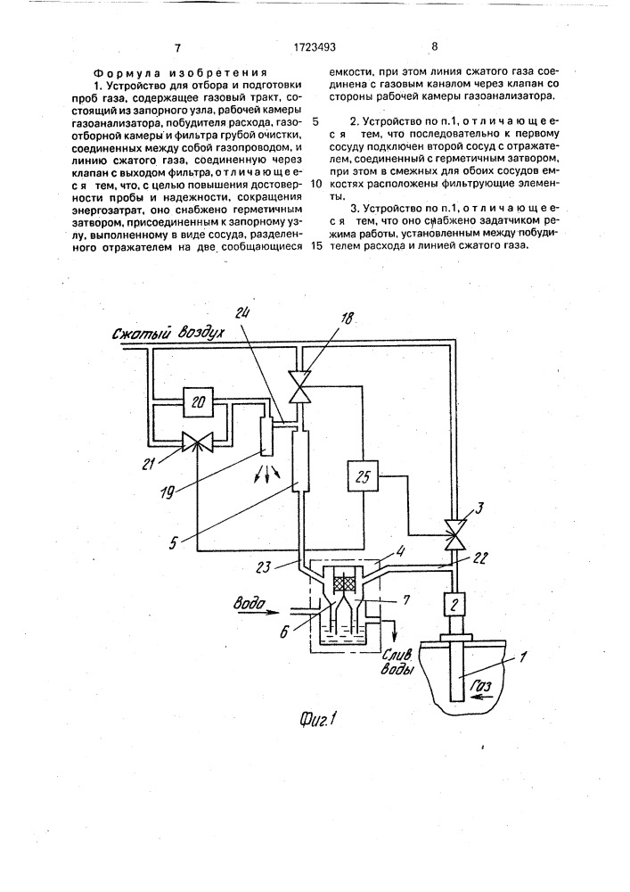 Устройство для отбора и подготовки проб газа (патент 1723493)