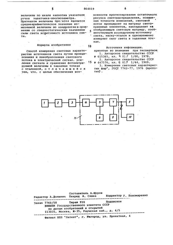 Способ измерения световых характеристик источников света (патент 864019)